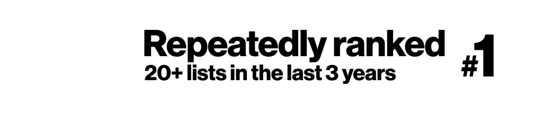 Repeatedly ranked #1 in 20+ lists in the last 3 years