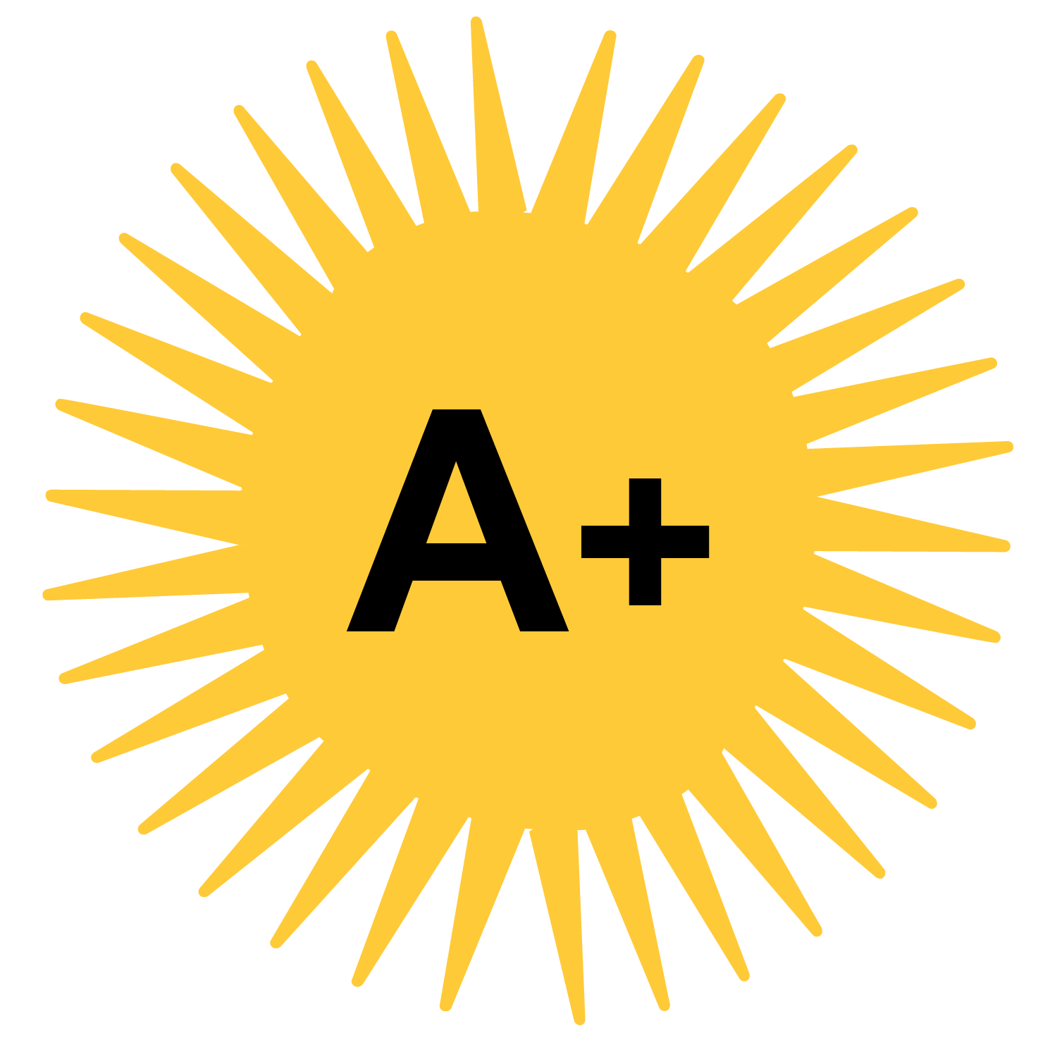 A+ rating in front of the ASU yellow sun