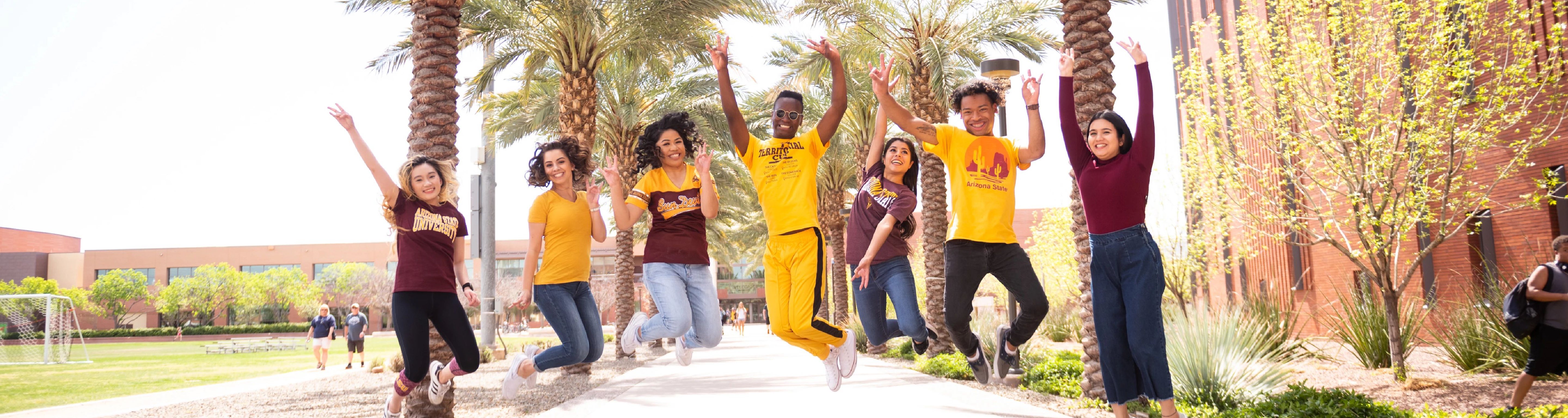 ASU students jumping on campus