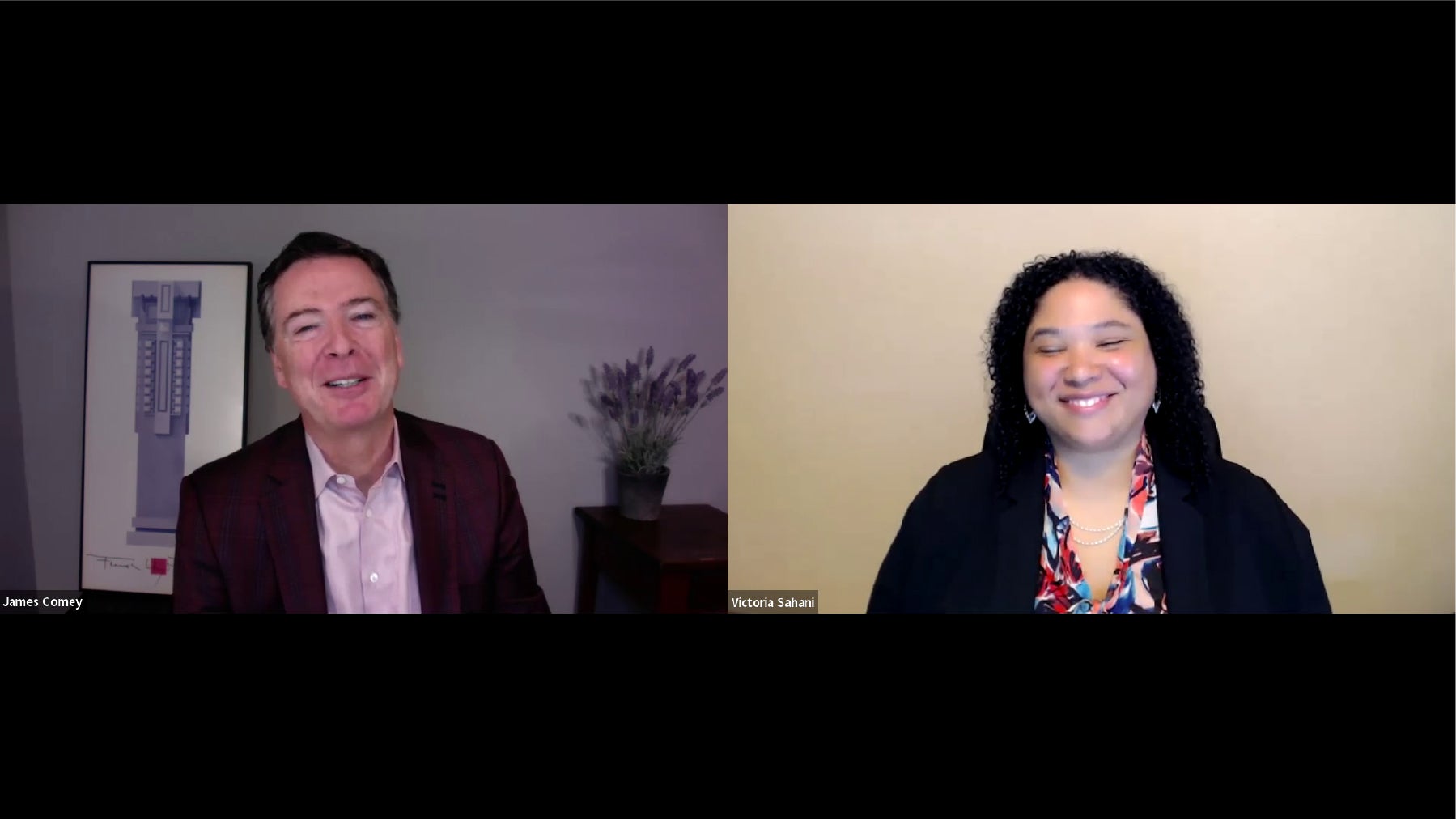 James Comey and Victoria Sahani on zoom for Schiefelbein Global Dispute Resolution Conference