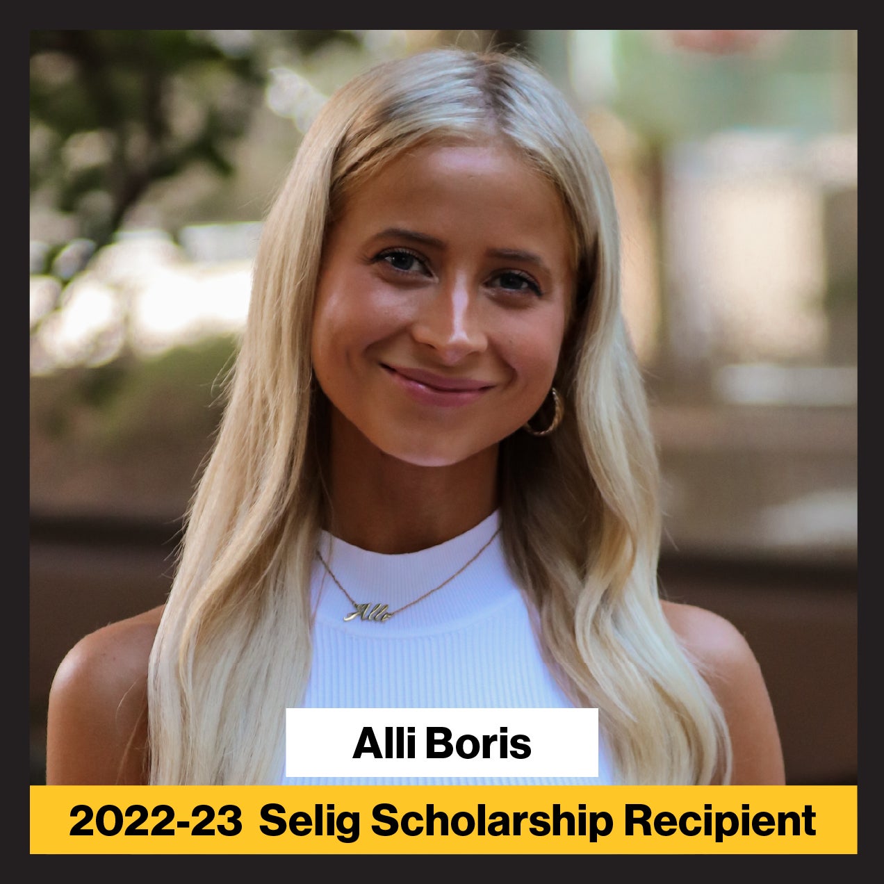 Headshot of Alli Boris, the 2022-2023 Selig Scholarship recipient