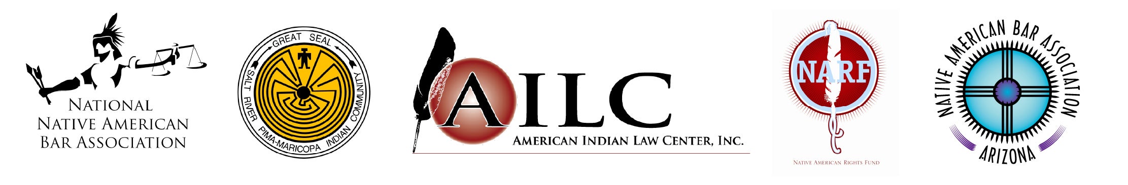 Logos for the American Indian Law Center, the Native American Bar Association of Arizona, the National Native American Bar Association, the Salt River Pima-Maricopa Indian Community and the Native American Rights Fund.
