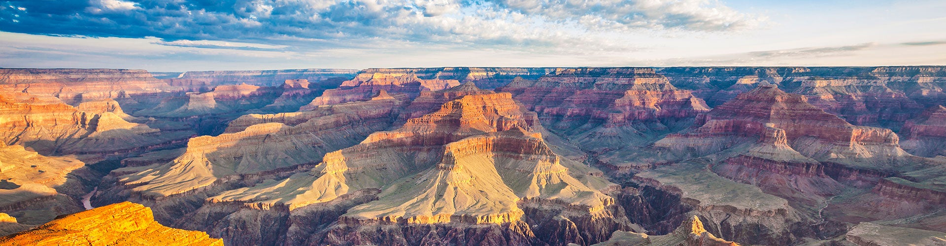 View of the Grand Canyon landscape surrounded by morning light