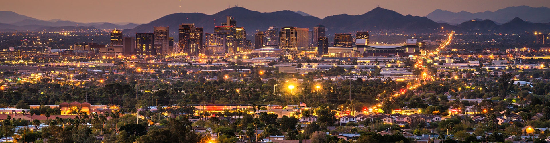 View of light in downtown Phoenix at dusk