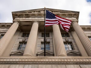 flag in front of building