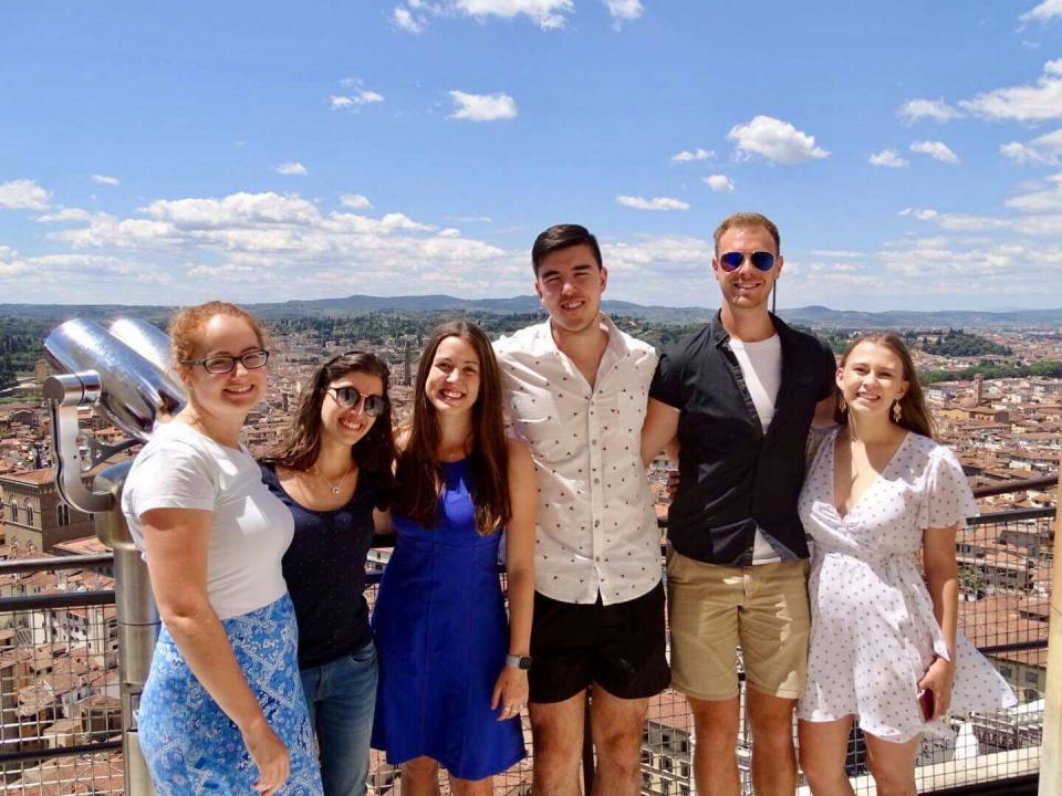 Students posing overlooking Prato, Italy